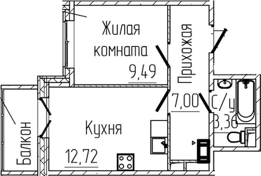 1-комнатная квартира 33.5 м², 3/6 эт., ЖК «SERTOLOVO PARK»